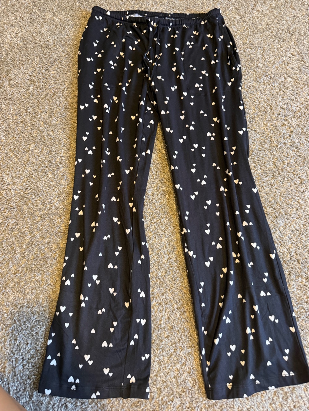 Flora Nikrooz Black Pajama Pants with White Heart Print